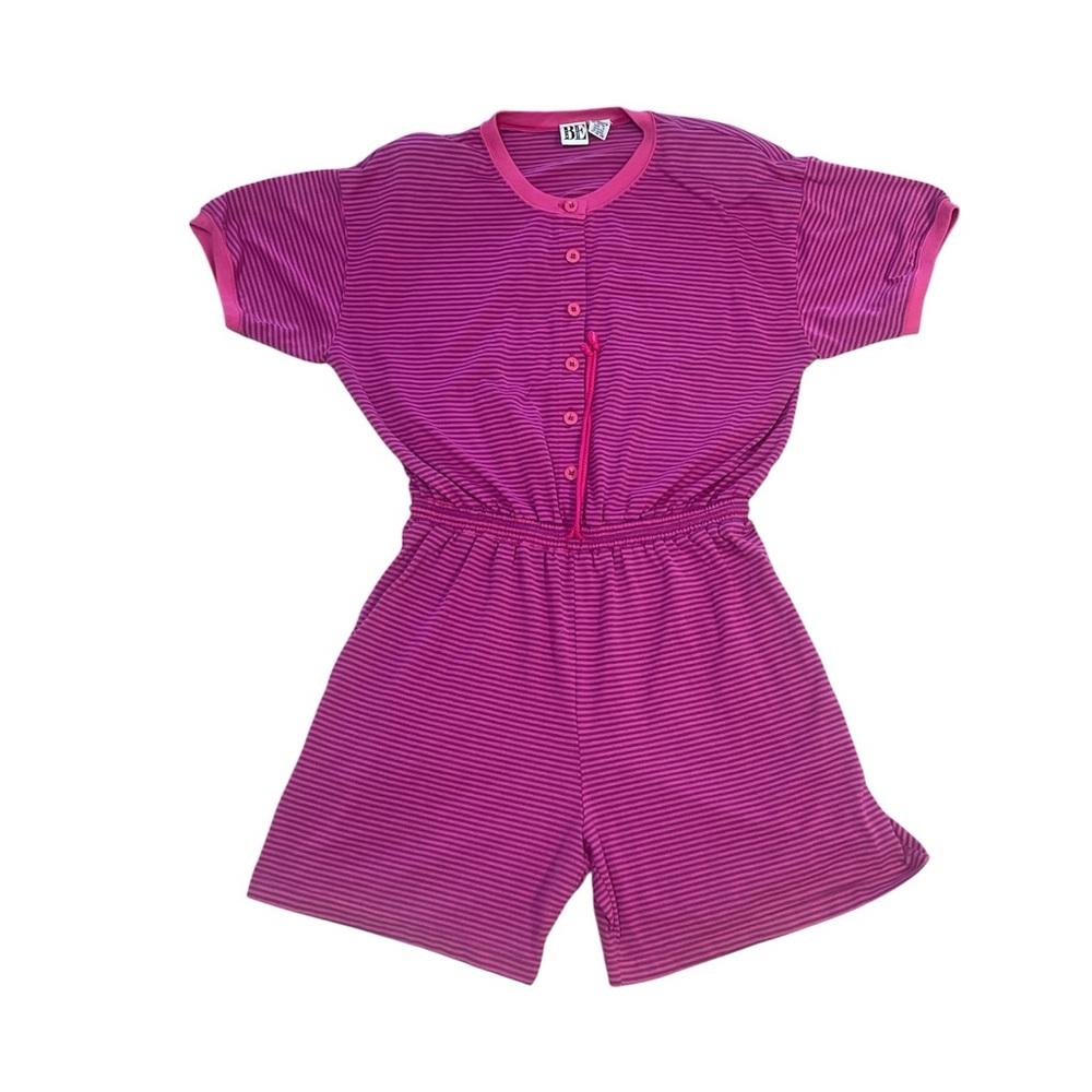 80s shoulder pads Pink Striped Romper